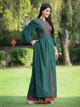 Women's Jadegreen Rayon Embroidered & Printed High-Slit Kurta Sets